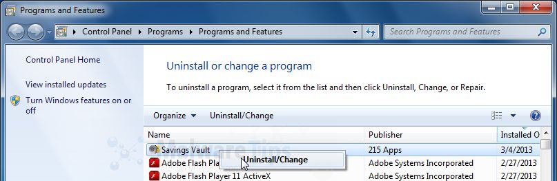 [Image: Uninstall Savings Vault program]