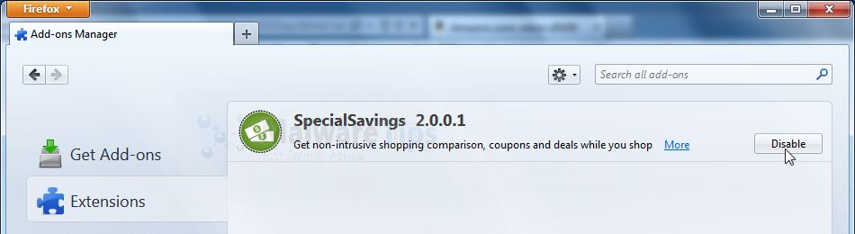 [Image: SpecialSavings.com Firefox extensions