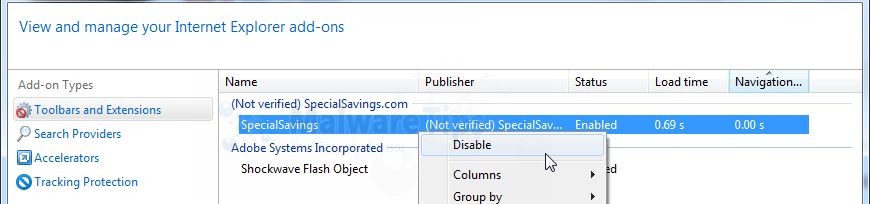 [Image: SpecialSavings.com Internet Explorer add-ons]