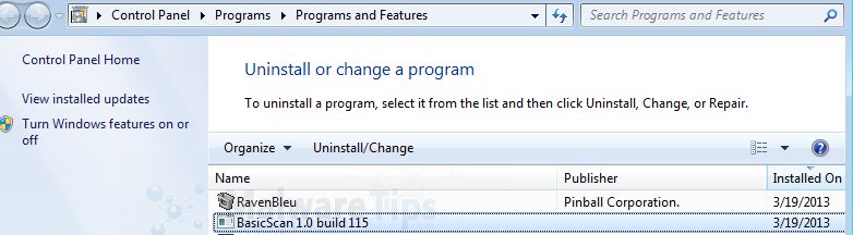 [Image: Uninstall BasicScan Search program]