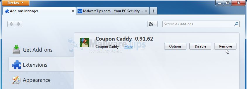 [Image: Coupon Caddy Firefox extension]