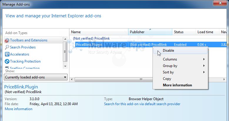 [Image: PriceBlink Internet Explorer extension]