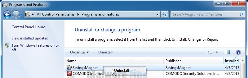 [Image: Uninstall Savings Magnet program]