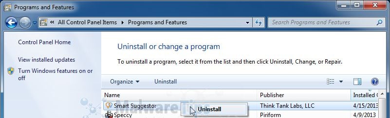 [Image: Uninstall Smart Suggestor program]