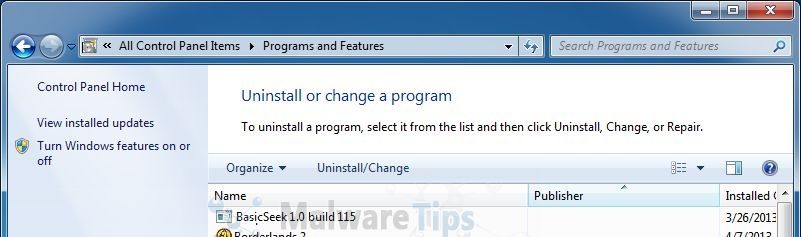 [Image: Uninstall BasicSeek program]