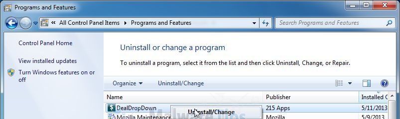 [Image: Uninstall DealDropDown program]