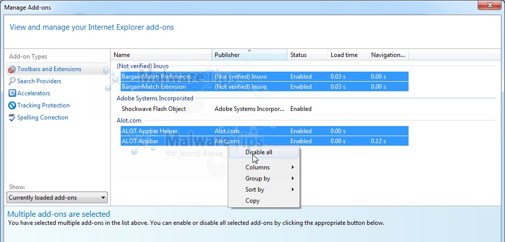 [Image: Alot Toolbar Internet Explorer extensions]