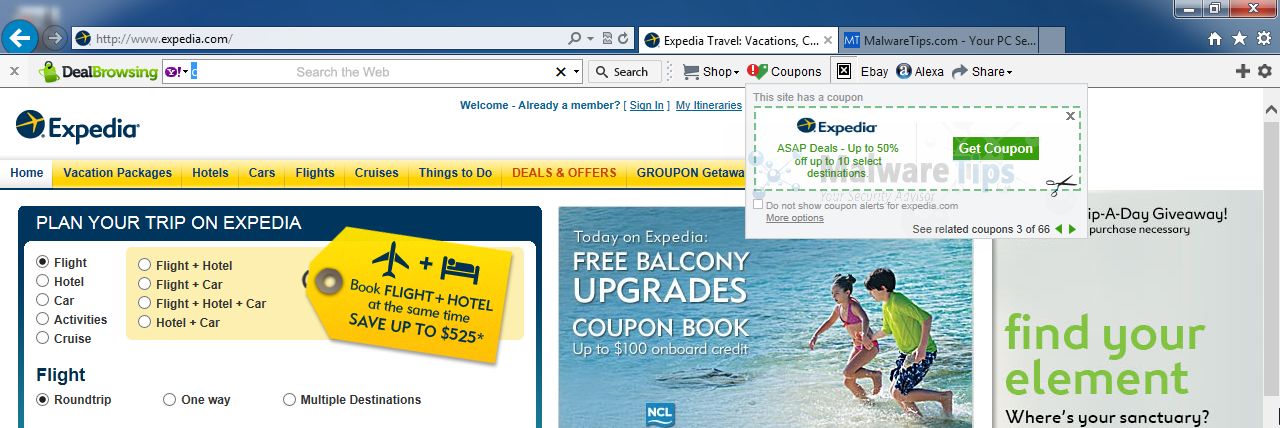 [Image: DealBrowsing Toolbar ads]