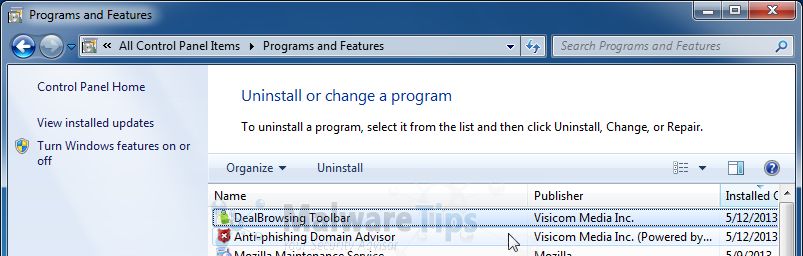 [Image: Uninstall DealBrowsing programs]