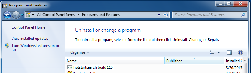 [Image: Uninstall HotStartSearch program]