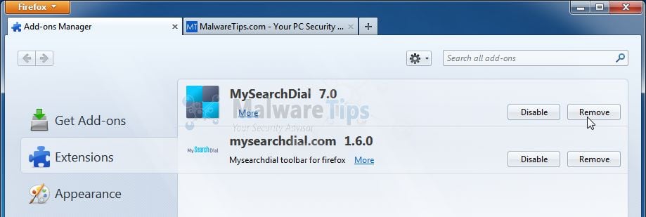 [Image: MySearchDial Firefox extension]