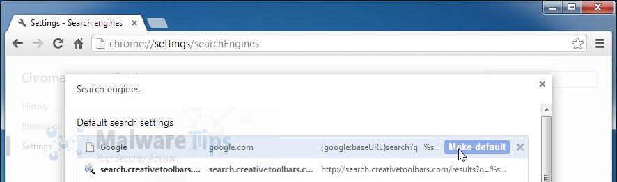 [Image: search.creativetoolbars.com Chrome redirect]