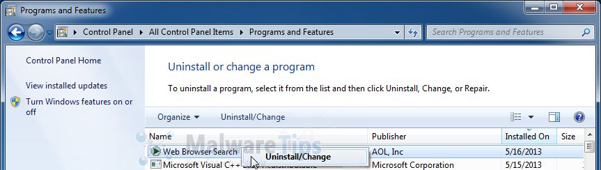 [Image: Uninstall WebBrowserSearch program]