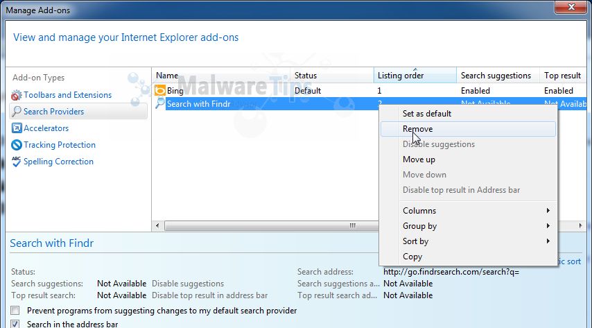 [Image: Findr Search Internet Explorer removal]