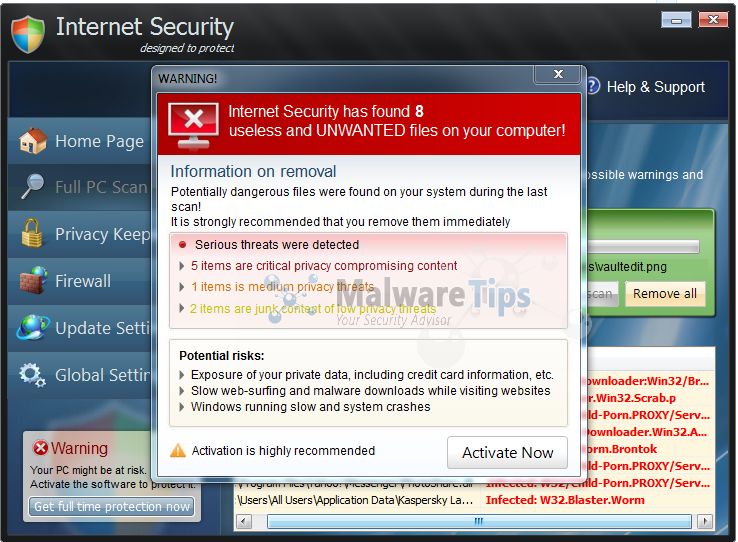 [Image: Internet Security Pro 2013 warning]