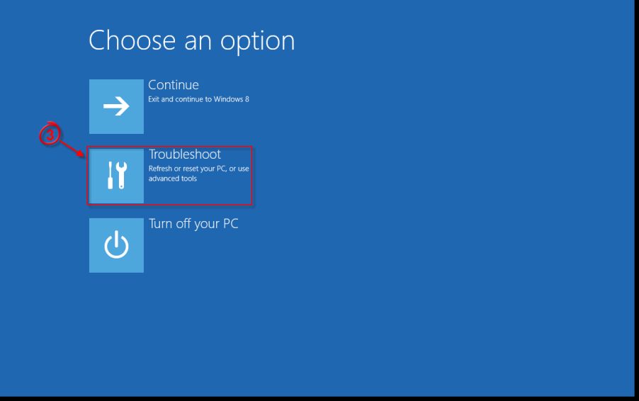 [Image: Windows 8 Troubleshoot button]