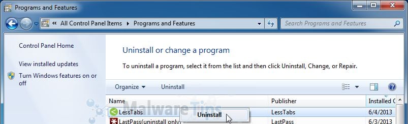 [Image: Uninstall Ievbz programs]