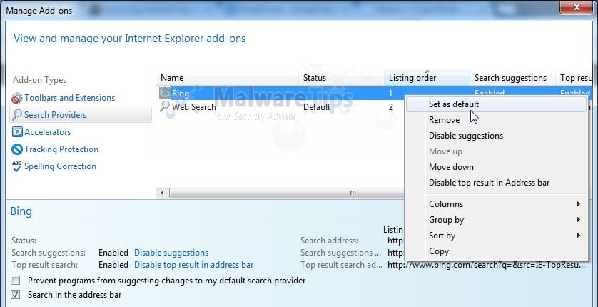 [Image: Pageset Search Internet Explorer redirect]