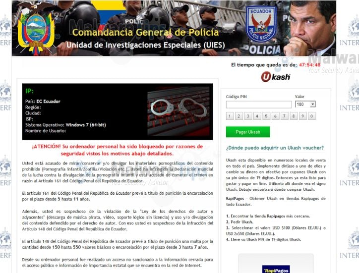 [Image: Comandancia General de Policía Ukash virus]