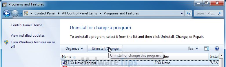 [Image: Uninstall Fox News Toolbar from Windows]