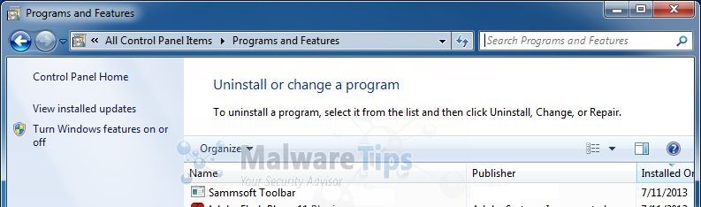 [Image: Uninstall Sammsoft Toolbar from Windows]