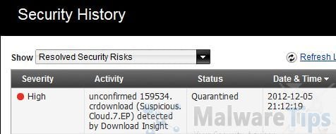 [Image: Suspicious.Cloud.7.EP detected by Norton Antivirus]