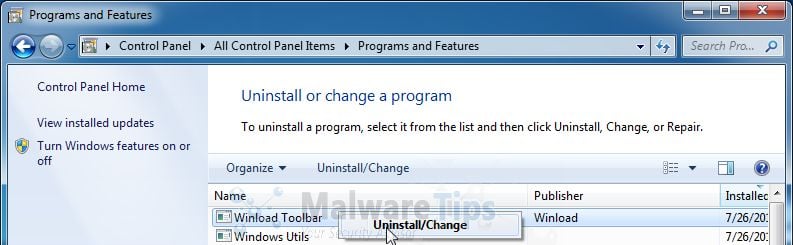 [Image: Uninstall Winload Toolbar from Windows XP, Vista, 7 and 8]