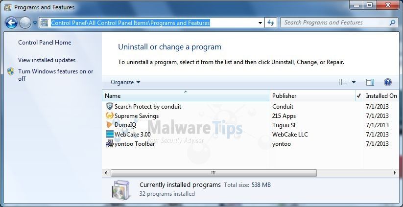[Image: Uninstall Bizrate malicious programs]