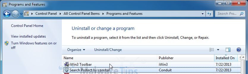 [Image: Uninstall iWin Toolbar from Windows]