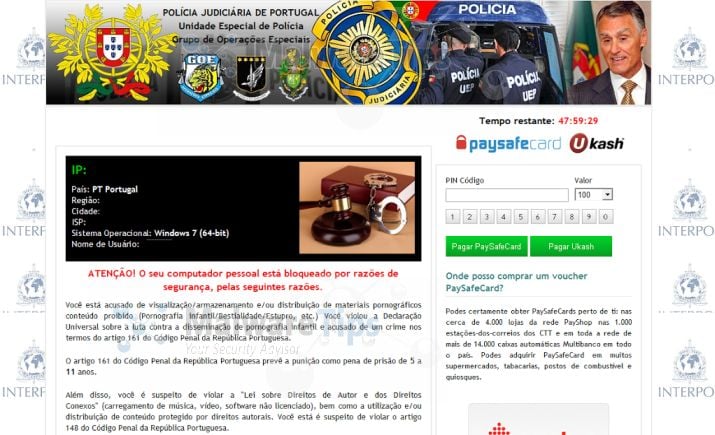 [Image: Polícia Judiciária de Portugal Ukash virus]