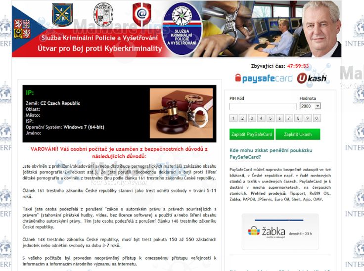 Picture of Služba Kriminální Policie a Vyšetřování Ukash virus