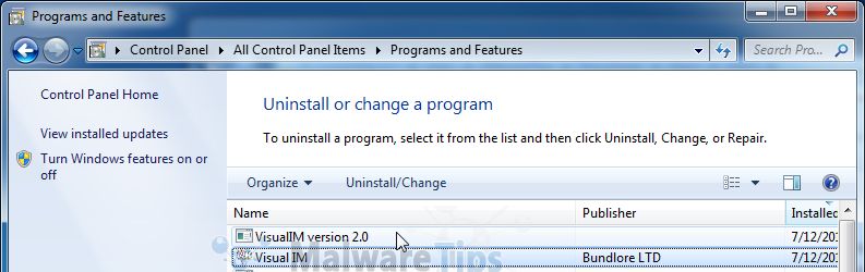 [Image: Uninstall Visual IM program from Windows