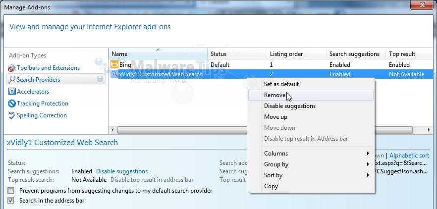 Xvidly1 Search Internet Explorer removal