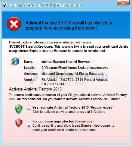 [Image: Antiviral Factory 2013 Firewall Alert]