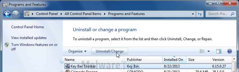 [Image: Uninstall KeyBar Toolbar from Windows]