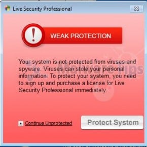 [Image: Live Security Professional popup alert]