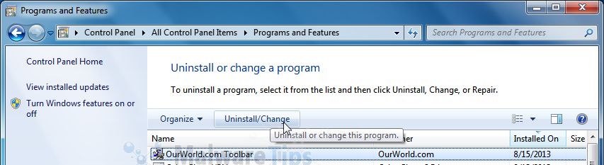 [Image: Uninstall OurWorld Toolbar from Windows XP, Vista, 7 and 8]