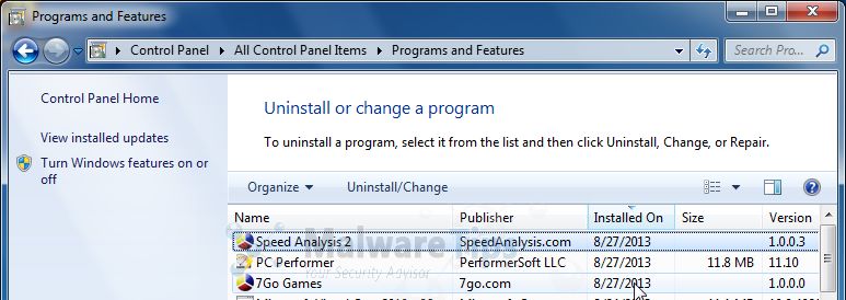 [Image: Uninstall PC Performer program from Windows]