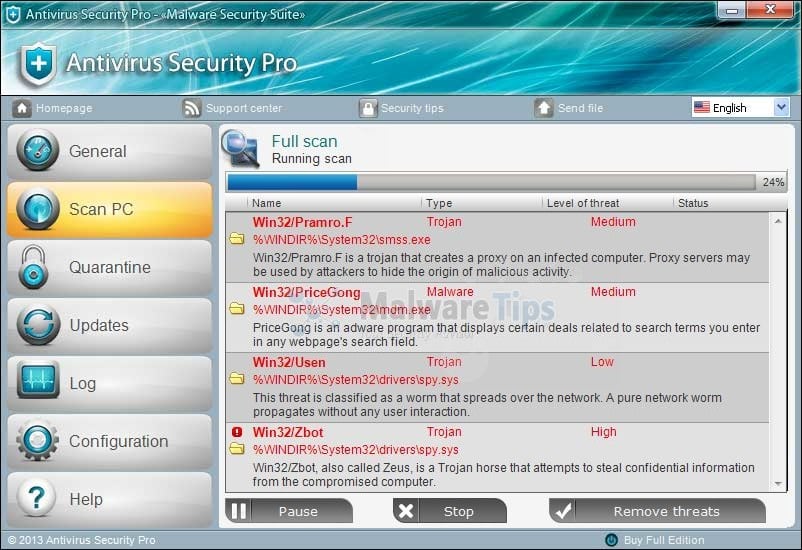 cómo eliminar realmente antivirus security pro en os 8