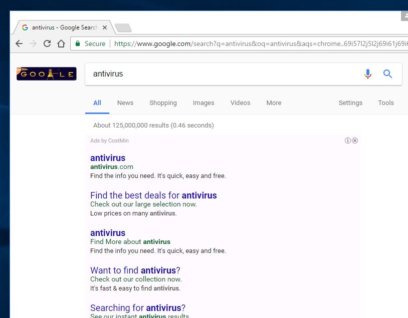 Ads by CostMin adware