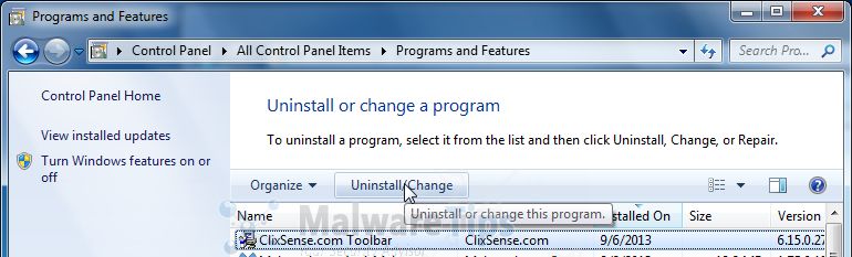 [Image: Uninstall ClixSense Toolbar from Windows]