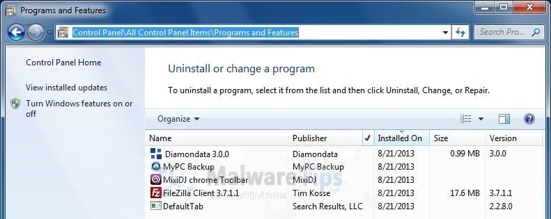 [Image: Uninstall Diamondata 3.0.0 from Windows]