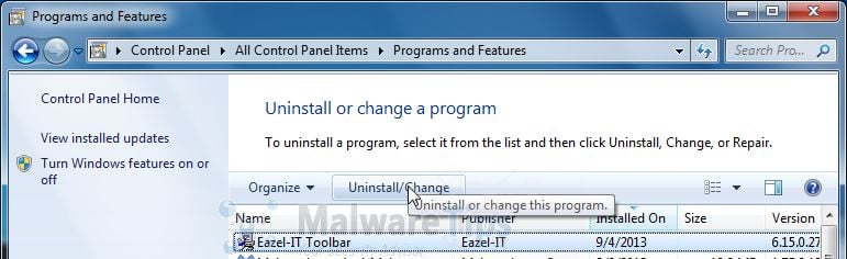 [Image: Uninstall Eazel Toolbar from Windows]