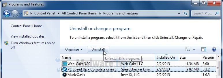 [Image: Uninstall PC Speed Up program from Windows]