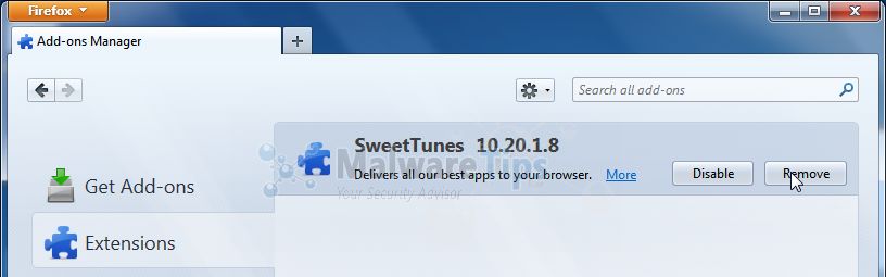[Image: SweetTunes Toolbar Firefox extension]