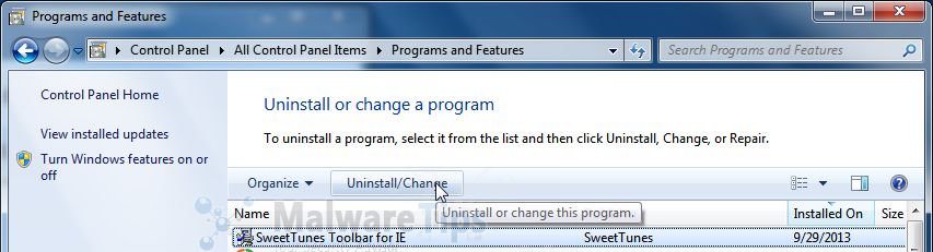 [Image: Uninstall SweetTunes Toolbar from Windows]