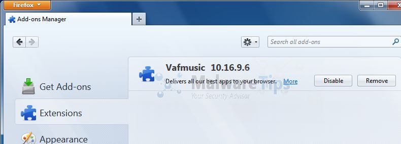 [Image: VAFMusic Toolbar Firefox extension]