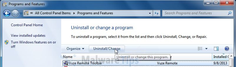 [Image: Uninstall Vuze Toolbar from Windows]