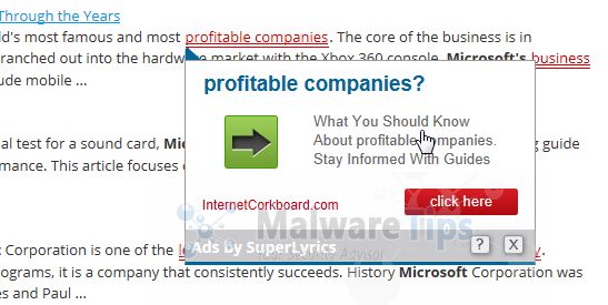 [Image: InternetCorkboard.com pop-up ads]