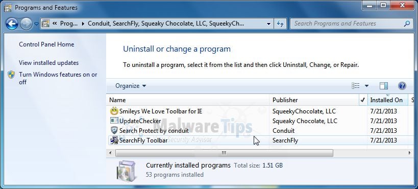 [Image: Uninstall SearchFlyBar2 Toolbar from Windows]